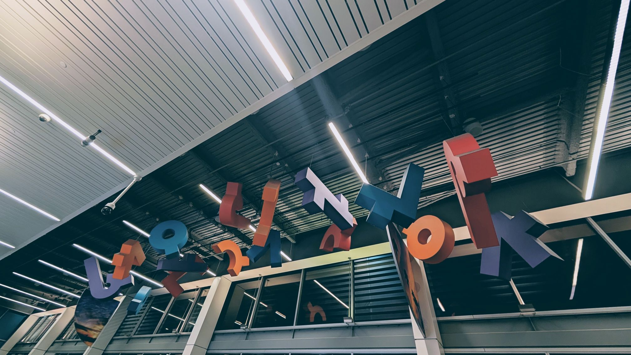 Colorful sculpture inside Long Beach Airport concourses