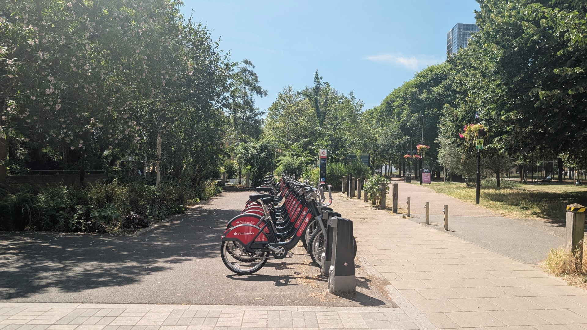 Santander Bicycle public rental stand in Vauxhall Garden near Staybridge Suites London Vauxhall