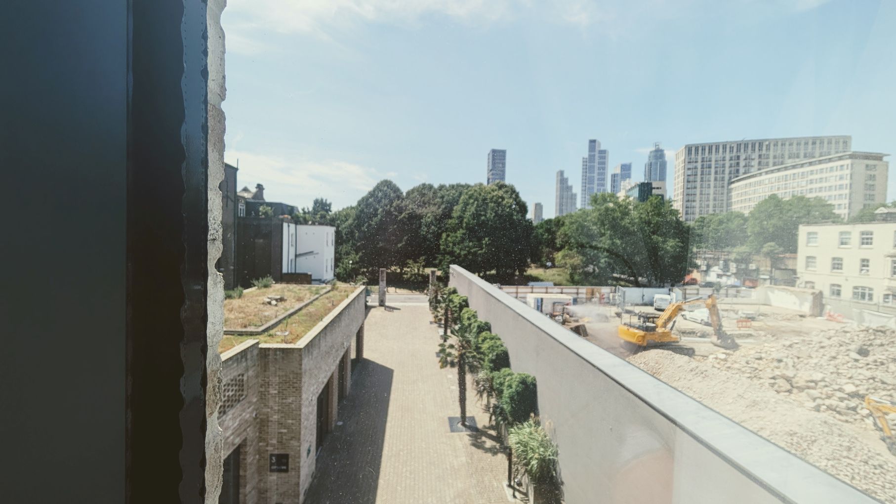View from window over rooftops toward Vauxhall Pleasure Gardens from the apartment-style room at Staybridge Suites London-Vauxhall hotel