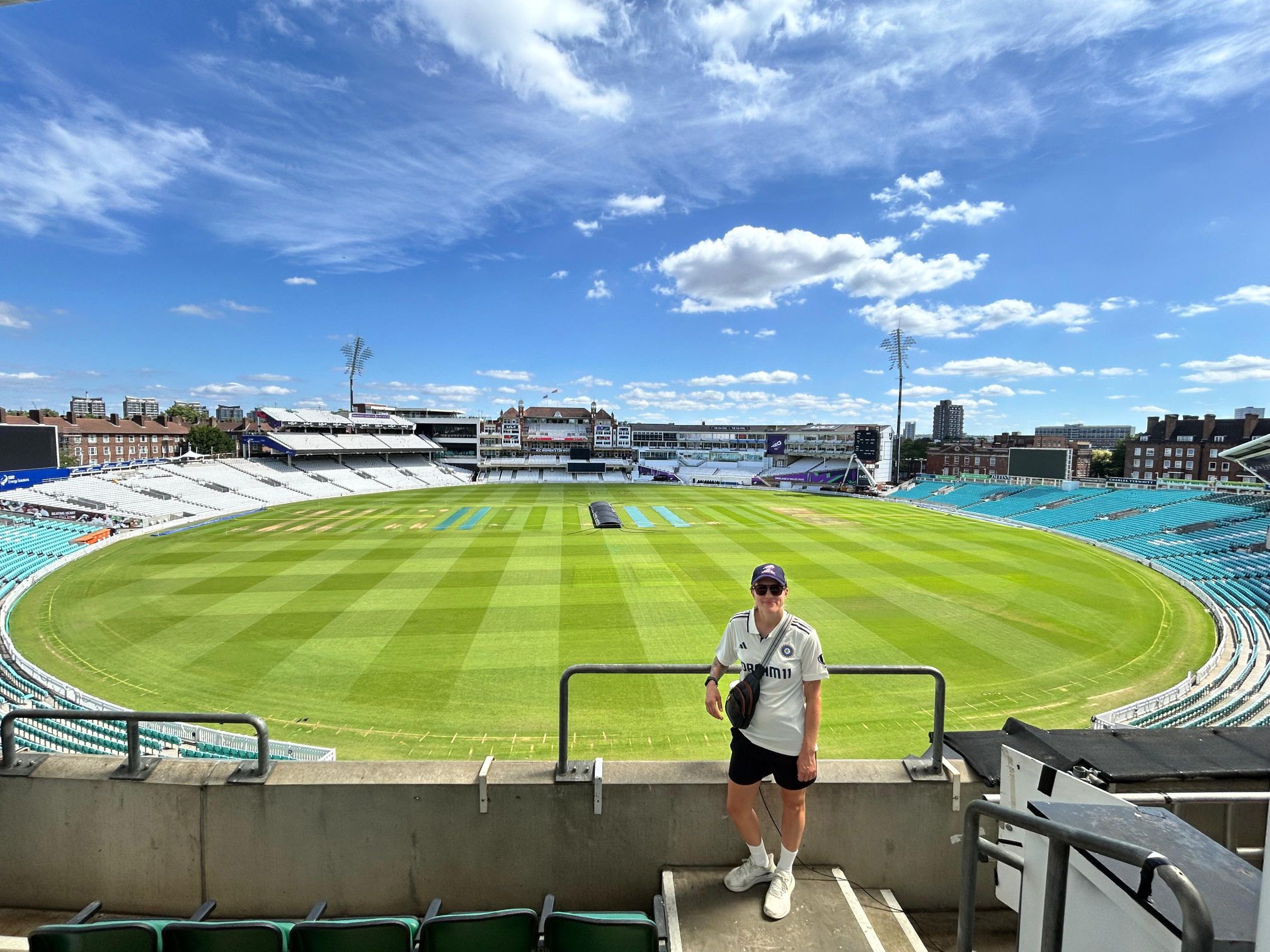 Hannah Huff creative travel blog writer at the Oval cricket stadium in London.