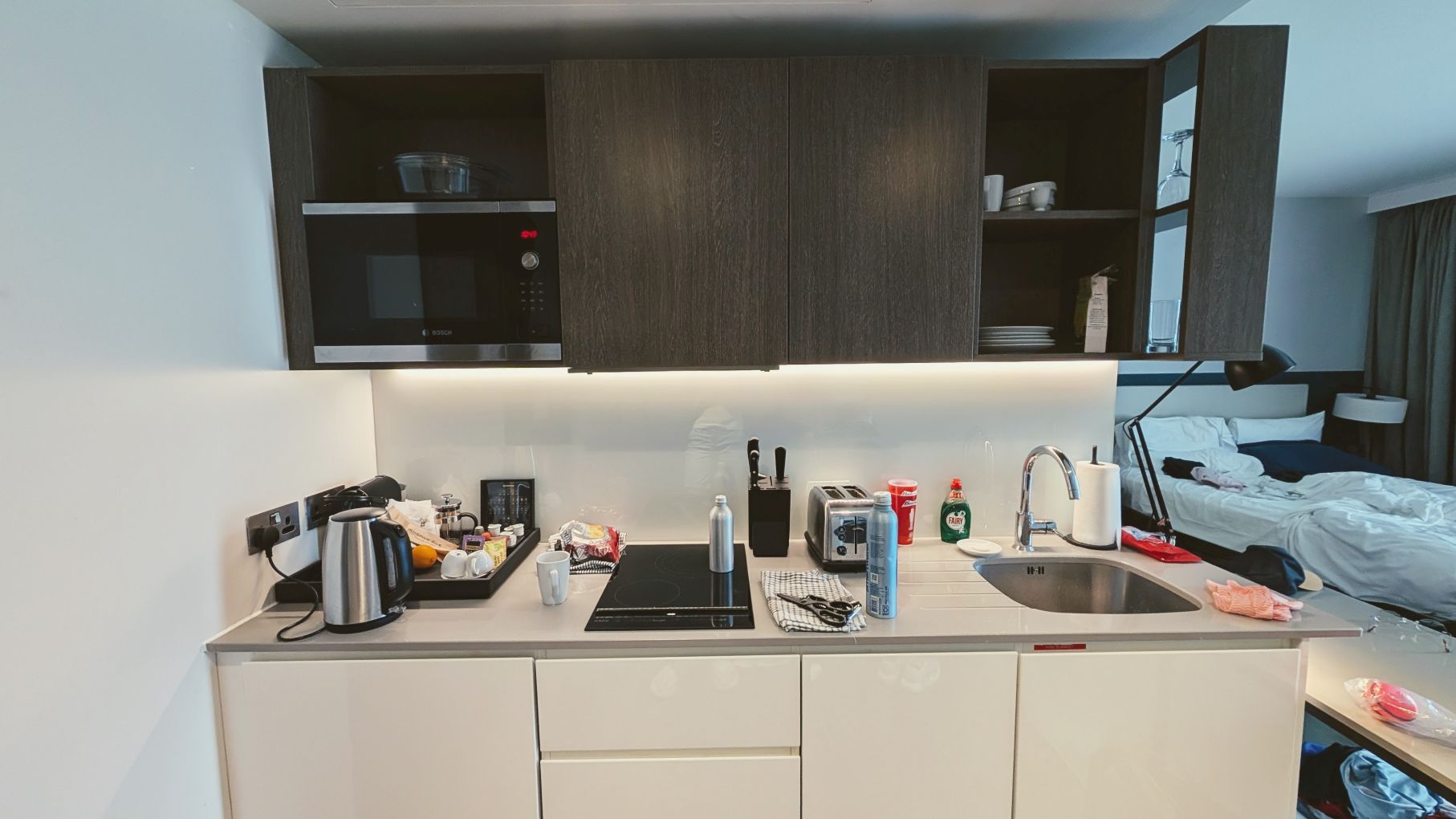 Kitchen counter in a king suite at IHG Staybridge Vauxhall London hotel